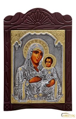 Εικόνα Παναγία Ιεροσολυμίτισσα Μεταλλική με Ξύλινη Κορνίζα