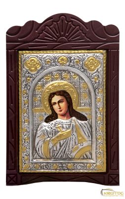 Εικόνα Αγία Βαρβάρα Μεταλλική με Ξύλινη Κορνίζα