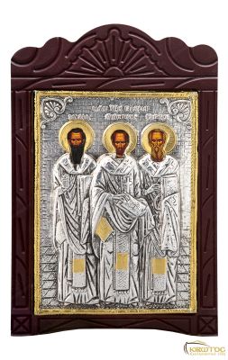 Εικόνα Τρεις Ιεράρχες Μεταλλική με Ξύλινη Κορνίζα