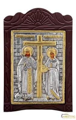 Εικόνα Άγιος Κωνσταντίνος και Αγία Ελένη Μεταλλική με Ξύλινη Κορνίζα
