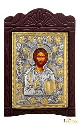 Εικόνα Ιησούς Χριστός Ευλογών Μεταλλική με Ξύλινη Κορνίζα