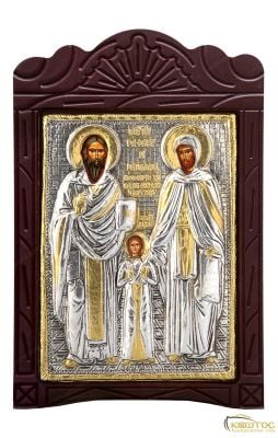 Εικόνα Άγιος Ραφαήλ, Νικόλαος και Ειρήνη Μεταλλική με Ξύλινη Κορνίζα