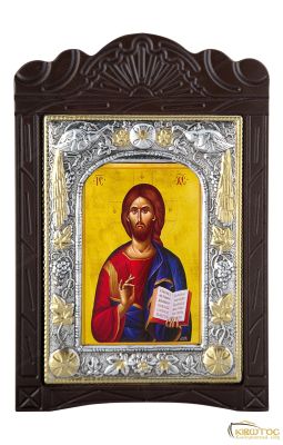 Εικόνα Ιησούς Χριστός Μεταλλική με Ξύλινη Κορνίζα