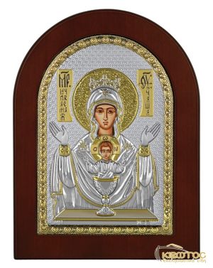 Εικόνα Ασημένια Παναγία το Άγιο Δισκοπότηρο Δίχρωμη 21x15cm