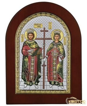 Εικόνα Ασημένια Άγιοι Κωνσταντίνος και Ελένη Πολύχρωμη 21x15cm
