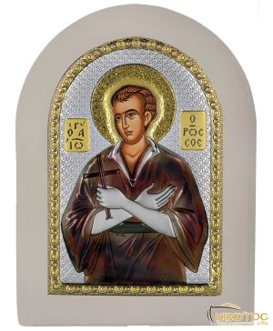 Εικόνα Άγιος Ιωάννης Ρώσος Ασημένια με Λευκή Κορνίζα