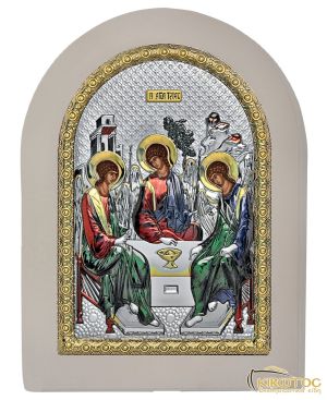 Εικόνα Ασημένια Αγία Τριάδα με Λευκή Κορνίζα 21x15cm