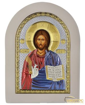  Εικόνα Ασημένια Ιησούς Χριστός Λευκή Κορνίζα