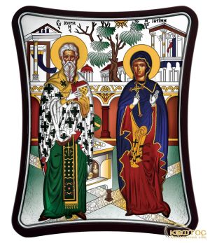 Εικόνα Άγιοι Κυπριανός και Ιουστίνη Ασημένια Πολύχρωμη