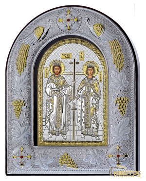 Εικόνα Άγιοι Κωνσταντίνος και Ελένη Ασημένια Δίχρωμη 