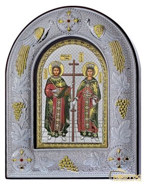 Εικόνα Άγιοι Κωνσταντίνος και Ελένη Ασημένια Πολύχρωμη