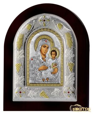 Εικόνα Παναγία Ιεροσολυμίτισσα Ασημένια Δίχρωμη με Μαύρη Κορνίζα