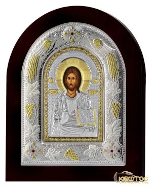 Εικόνα Ιησούς Χριστός Ασημένια Δίχρωμη με Μαύρη Κορνίζα