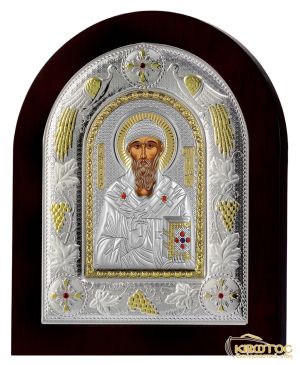Εικόνα Άγιος Σπυρίδων Ασημένια Δίχρωμη με Μαύρη Κορνίζα