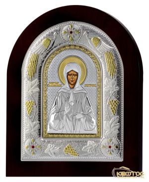 Εικόνα Αγία Ματρώνα Ασημένια Δίχρωμη με Μαύρη Κορνίζα