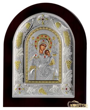 Εικόνα Παναγία Αμόλυντος Ασημένια Δίχρωμη με Μαύρη Κορνίζα