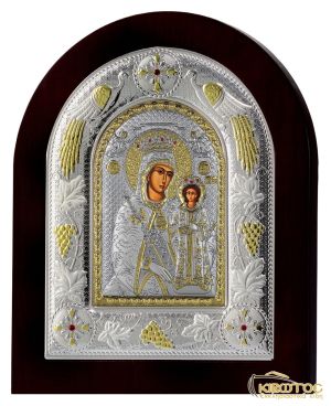 Εικόνα Παναγία Ρόδον Αμάραντον Ασημένια Δίχρωμη με Μαύρη Κορνίζα