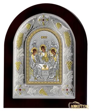 Εικόνα Αγία Τριάδα Ασημένια Δίχρωμη με Μαύρη Κορνίζα