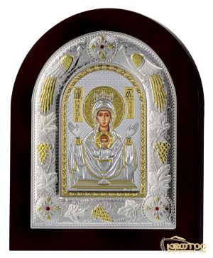 Εικόνα Παναγία το Άγιο Δισκοπότηρο Ασημένια Δίχρωμη με Μαύρη Κορνίζα