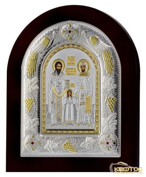 Εικόνα Άγιοι Ραφαήλ Νικόλαος και Ειρήνη Ασημένια Δίχρωμη  με Μαύρη Κορνίζα