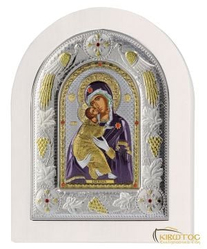 Εικόνα Παναγία του Βλαδιμίρ Ασημένια Πολύχρωμη με Λευκή Κορνίζα