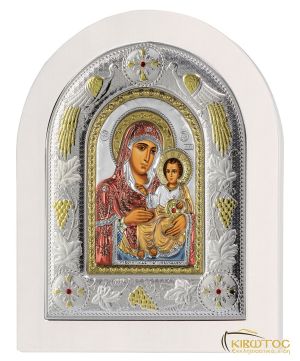 Εικόνα Παναγία Ιεροσολυμίτισσα Ασημένια Πολύχρωμη με Λευκή Κορνίζα