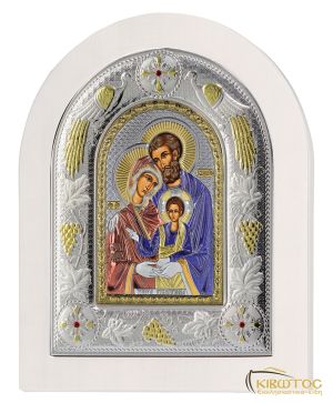 Εικόνα Αγία Οικογένεια Ασημένια Πολύχρωμη με Λευκή Κορνίζα