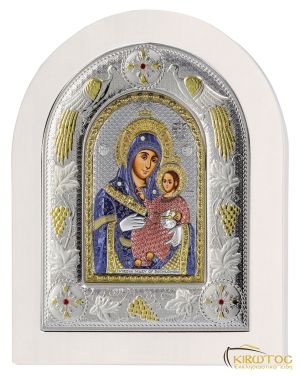 Εικόνα Παναγία Βηθλεεμίτισσα Ασημένια Πολύχρωμη με Λευκή Κορνίζα