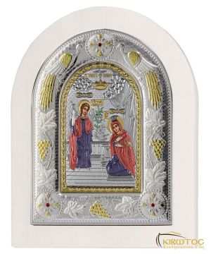 Εικόνα Ευαγγελισμός της Θεοτόκου Ασημένια Πολύχρωμη με Λευκή Κορνίζα