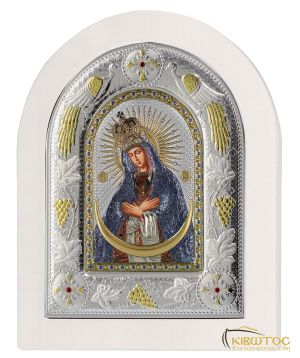 Εικόνα Παναγία Των Άστρων Ασημένια Πολύχρωμη με Λευκή Κορνίζα