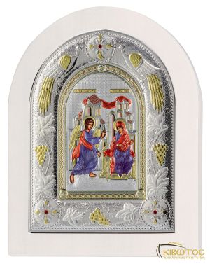 Εικόνα Ευαγγελισμός της Θεοτόκου Ασημένια Πολύχρωμη με Λευκή Κορνίζα