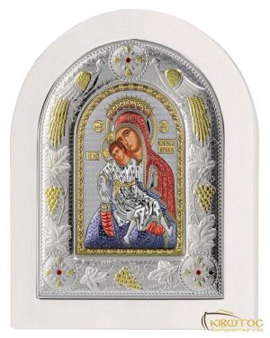 Εικόνα Παναγία Κύκκου Ασημένια Πολύχρωμη με Λευκή Κορνίζα