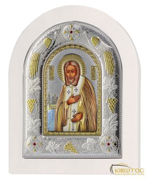 Εικόνα Άγιος Σεραφείμ Ασημένια Πολύχρωμη με Λευκή Κορνίζα