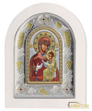 Εικόνα Παναγία Πορταΐτισσα Ασημένια Πολύχρωμη με Λευκή Κορνίζα