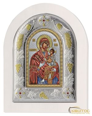 Εικόνα Παναγία Γοργοεπήκοος Ασημένια Πολύχρωμη με Λευκή Κορνίζα