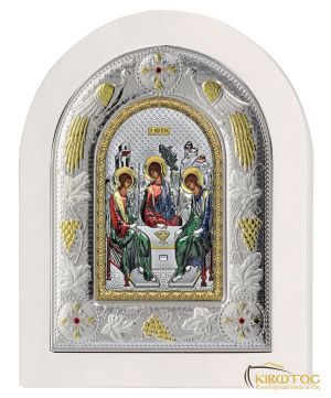 Εικόνα Αγία Τριάδα Ασημένια Πολύχρωμη με Λευκή Κορνίζα