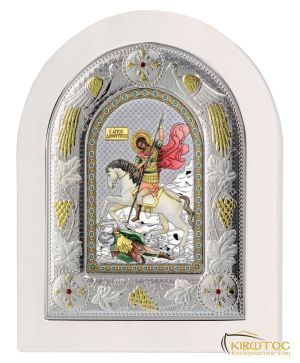 Εικόνα Άγιος Δημήτριος Ασημένια Πολύχρωμη με Λευκή Κορνίζα