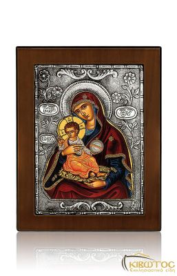 Εικόνα Ασημένια Παναγία Γλυκασμός των Αγγέλων Αγιογραφία 15x12cm