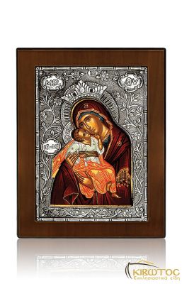 Εικόνα Ασημένια Παναγία Γλυκοφιλούσα Αγιογραφία 15x12cm