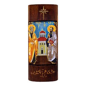 εικόνα άγιοι Πέτρος Παύλος εκκλησιαστικά είδη Ξύλινη Χειροποίητη Χρυσή Γραφή 23,5x9,5
