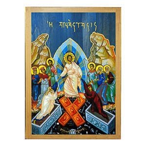 εικόνα Ιησούς Χριστός Ανάσταση εκκλησιαστικά Ξύλινη Μπλε φόντο 21x15