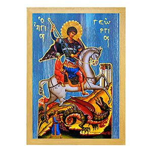 εικόνα άγιος Γεώργιος εκκλησιαστικά Ξύλινη Μπλε φόντο 21x15