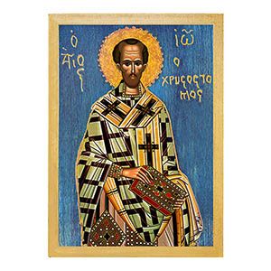 εικόνα άγιος Ιωάννης Χρυσόστομος εκκλησιαστικά Ξύλινη Μπλε φόντο 21x15