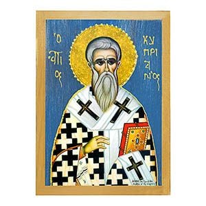 εικόνα άγιος Κυπριανός εκκλησιαστικά Ξύλινη Μπλε φόντο 21x15