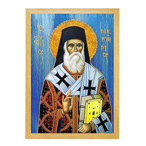 εικόνα άγιος Νεκτάριος εκκλησιαστικά Ξύλινη Μπλε φόντο 21x15