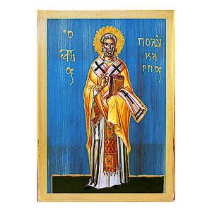 εικόνα άγιος Πολύκαρπος εκκλησιαστικά Ξύλινη Μπλε φόντο 21x15