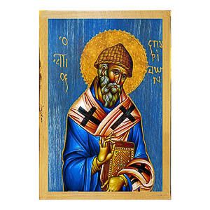 εικόνα άγιος Σπυρίδων εκκλησιαστικά Ξύλινη Μπλε φόντο 21x15