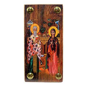 εικόνα βάπτισης άγιοι Κυπριανός και Ιουστίνη εκκλησιαστικά είδη Ξύλινο Εικονάκι Στενάρι Πρόκα 11,5x6
