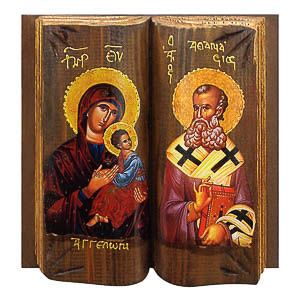 εικόνα Παναγία Θεοτόκος άγιος Αθανάσιος εκκλησιαστικά είδη Ξύλινη Διπλή Εικόνα