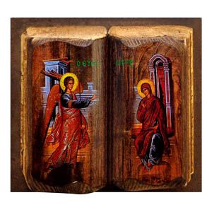 εικόνα βάπτισης Παναγία Ευαγγελισμός Θεοτόκου εκκλησιαστικά είδη Ξύλινη Εικόνα Βιβλίο 13cm x 13cm x 3cm